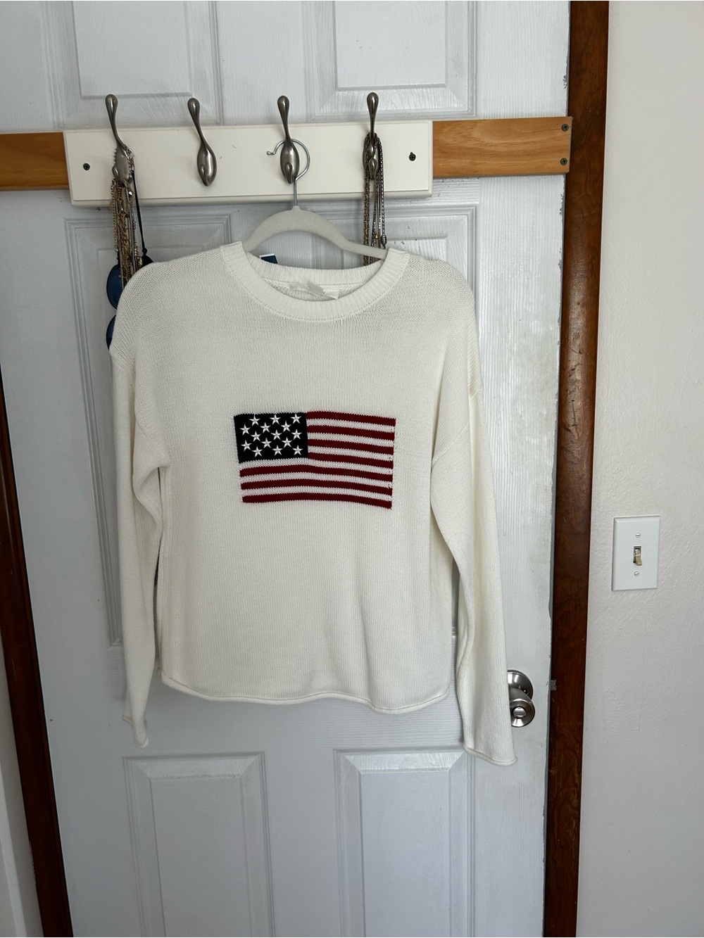 Cream American Flag Knit Sweatshirt